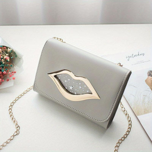 Star Pattern Shoulder Bag Lips Decor Crossbody Chain Bag Women's Purse