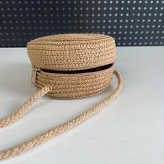Minimalist Zipper Straw Bag All Match Braided Round Purse