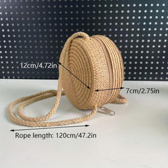 Minimalist Zipper Straw Bag All Match Braided Round Purse