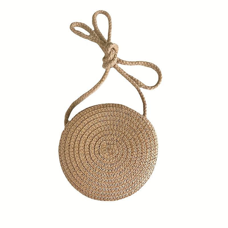 Minimalist Zipper Straw Bag All Match Braided Round Purse