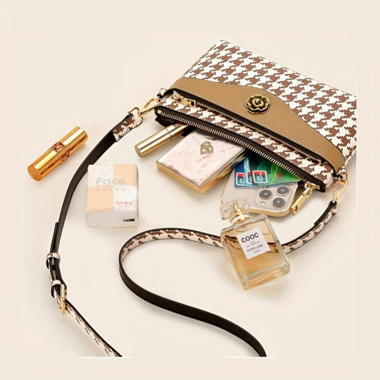 Vintage Flower Decor Clutch Crossbody Bag Colorblock Wrist Phone Purse