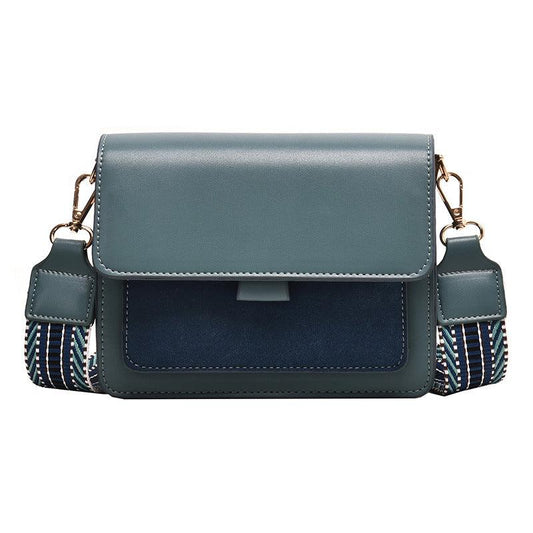 Minimalist Square Shoulder Bag with Wide Geometric Pattern Strap