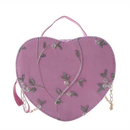 Heart Shape Crossbody Bag Floral Shoulder Purse Zipper Stylish