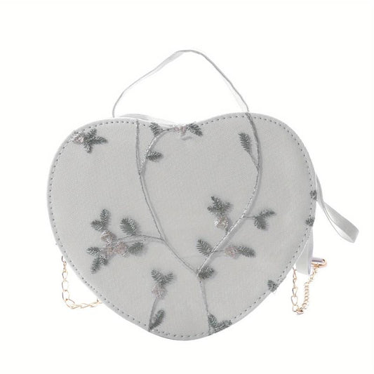 Heart Shape Crossbody Bag Floral Shoulder Purse Zipper Stylish