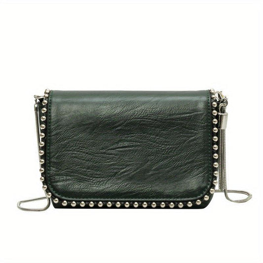 Beaded Fringe Crossbody Bag Punk Style Shoulder Bag Square Purse