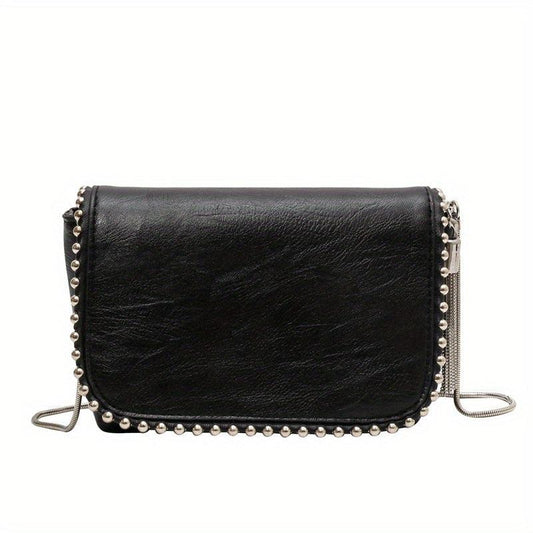 Beaded Fringe Crossbody Bag Punk Style Shoulder Bag Square Purse