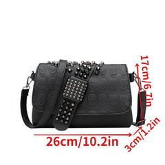 Gothic Studded Crossbody Bag Skull Pattern Shoulder Bag Chain Purse