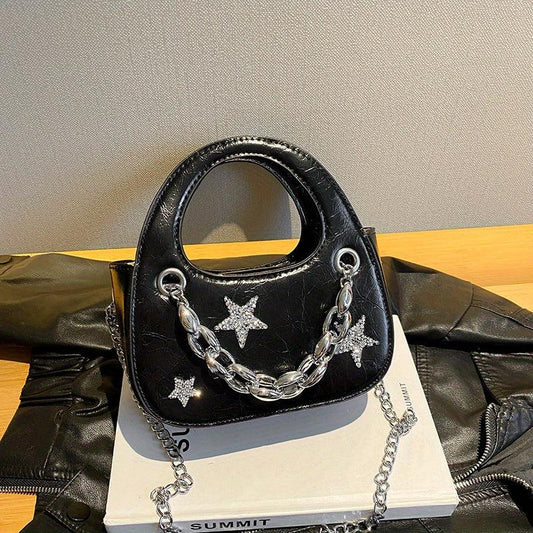 Glitter Star Patch Decor Handbag Y2K Street Pentagram Crossbody Bag