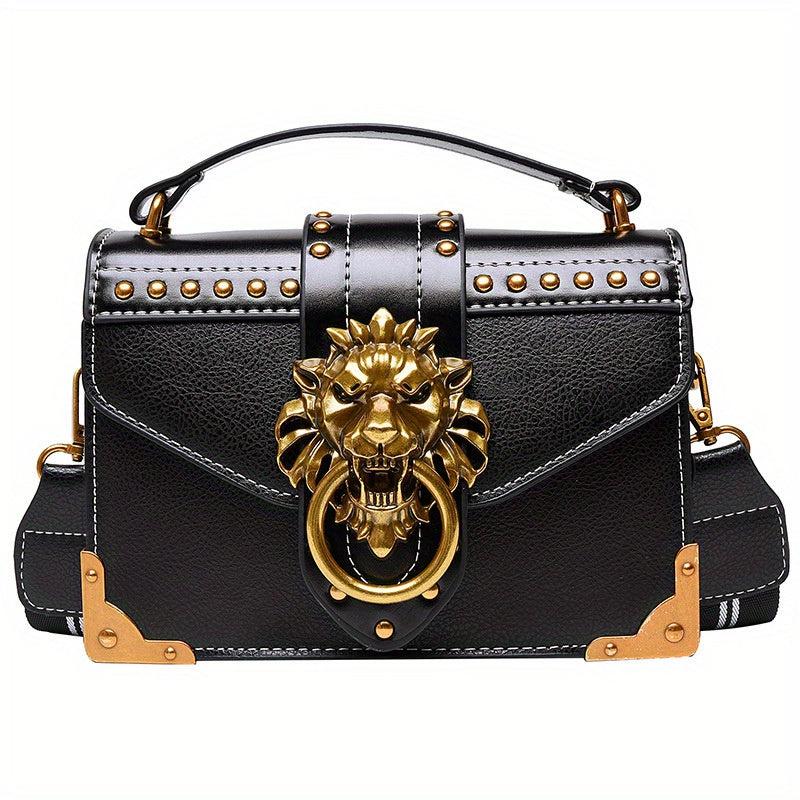 Vintage Studded Metal Lion Crossbody Bag