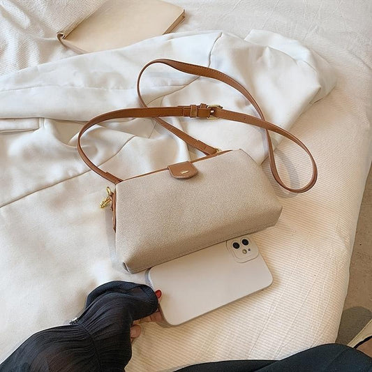 Colorblock Crossbody Bag Retro Flap Botton Bag