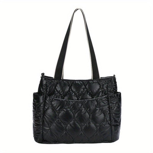 Puffer Quilted Tote Bag Large Capacity Crossbody Bag Metallic
