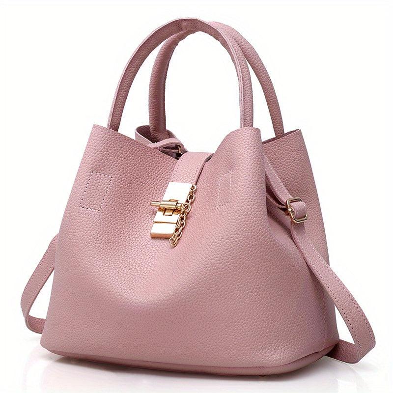 Minimalist Bucket Bag Turn Lock Satchel Solid Shoulder Bag