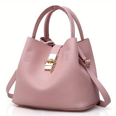 Minimalist Bucket Bag Turn Lock Satchel Solid Shoulder Bag