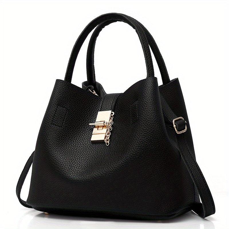 Minimalist Bucket Bag Turn Lock Satchel Solid Shoulder Bag