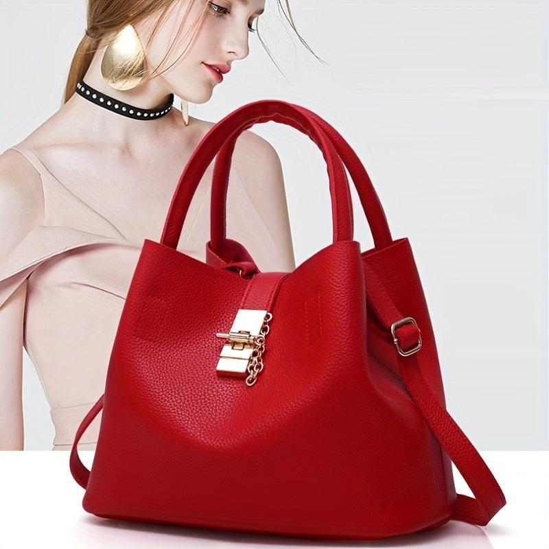 Minimalist Bucket Bag Turn Lock Satchel Solid Shoulder Bag