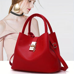 Minimalist Bucket Bag Turn Lock Satchel Solid Shoulder Bag