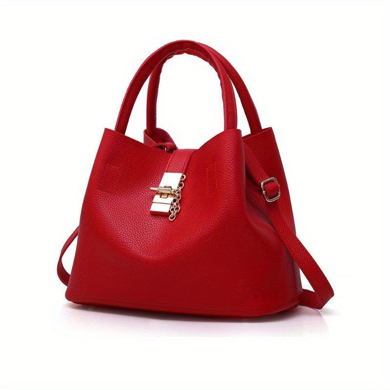 Minimalist Bucket Bag Turn Lock Satchel Solid Shoulder Bag