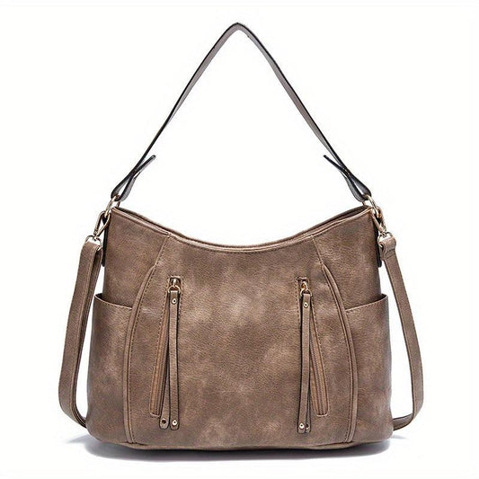 Large Capacity Tote Hobo Bag PU Leather Textured Shoulder Bag
