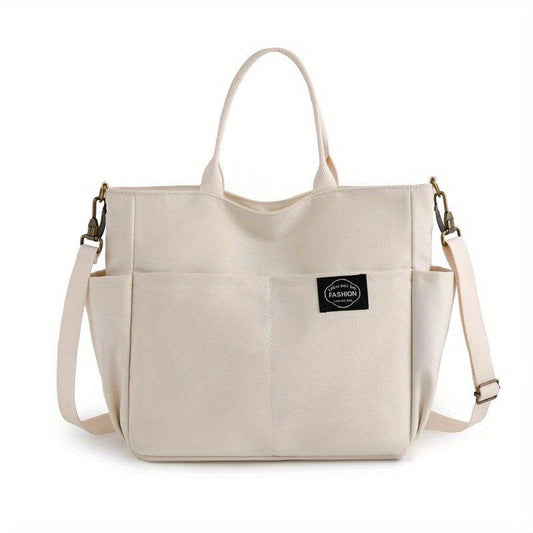 Canvas Tote Bag with Letter Patch Crossbody Handbag