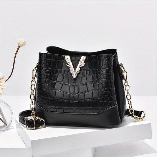 Crocodile Pattern Bucket Bag Chain Crossbody Shoulder Purse