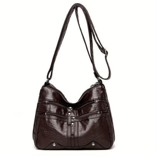 Zipper Shoulder Bag Crossbody Bag Faux Leather Adjustable Strap