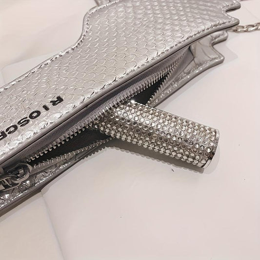 Gun Shape Letter Print PU Leather Shoulder Bag