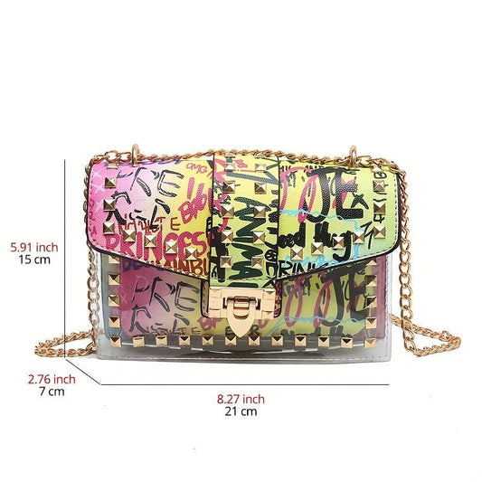 Metal Chain Clear Crossbody Satchel Bag
