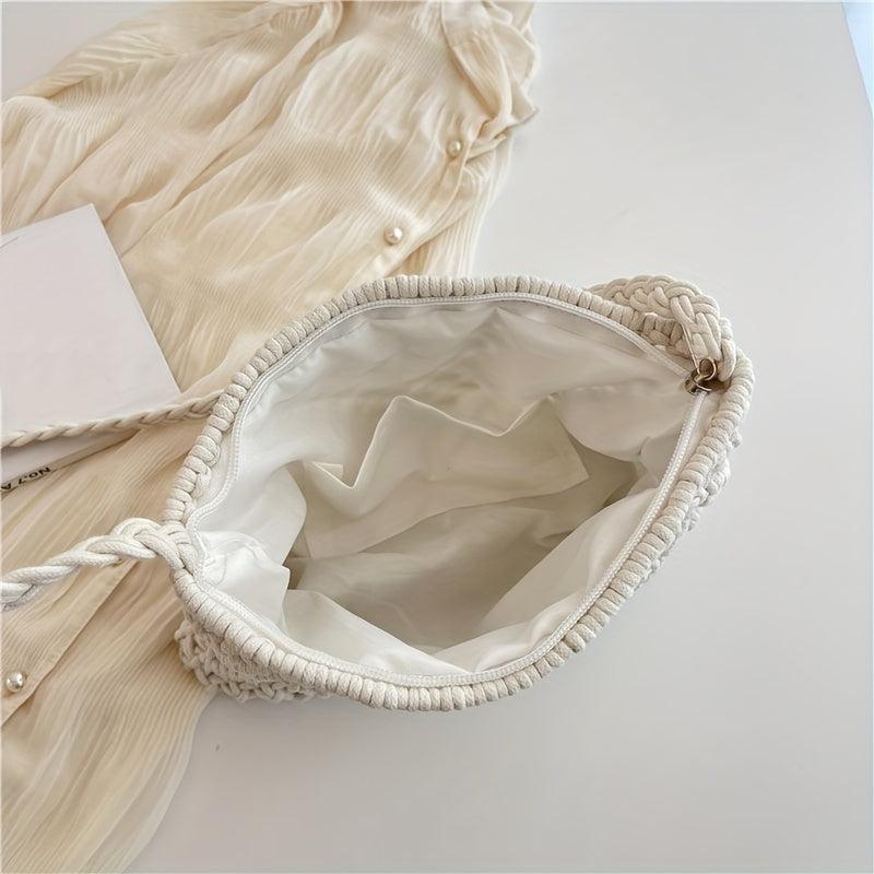 Casual Boho Straw Bag Solid Hollow Woven Square Bag Crossbody Purse