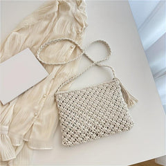 Casual Boho Straw Bag Solid Hollow Woven Square Bag Crossbody Purse