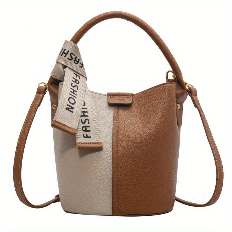Pink Colorblock Bucket Bag Crossbody Handbag