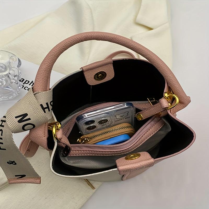 Pink Colorblock Bucket Bag Crossbody Handbag