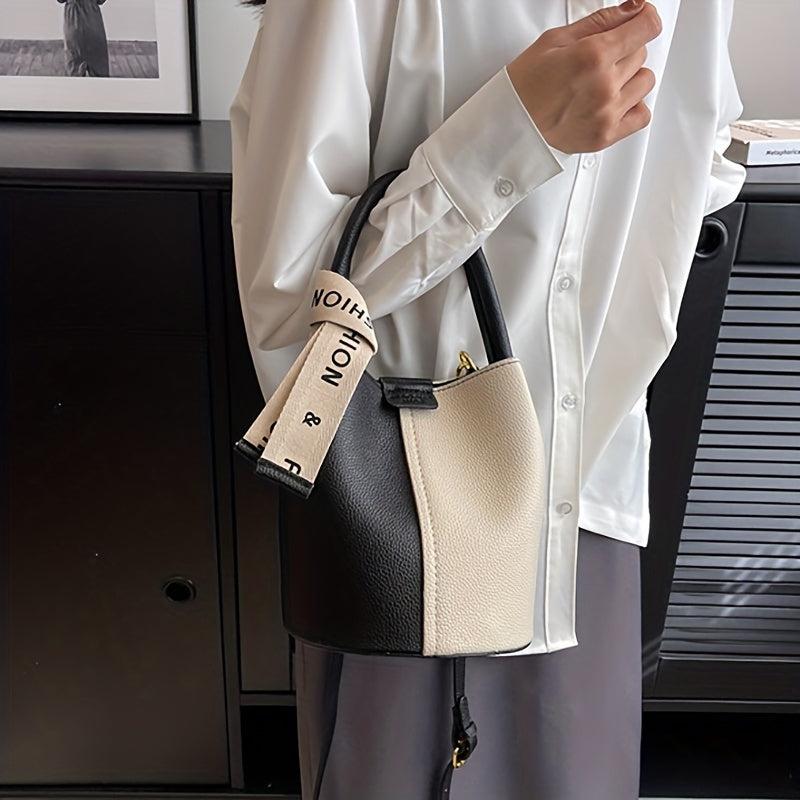 Pink Colorblock Bucket Bag Crossbody Handbag