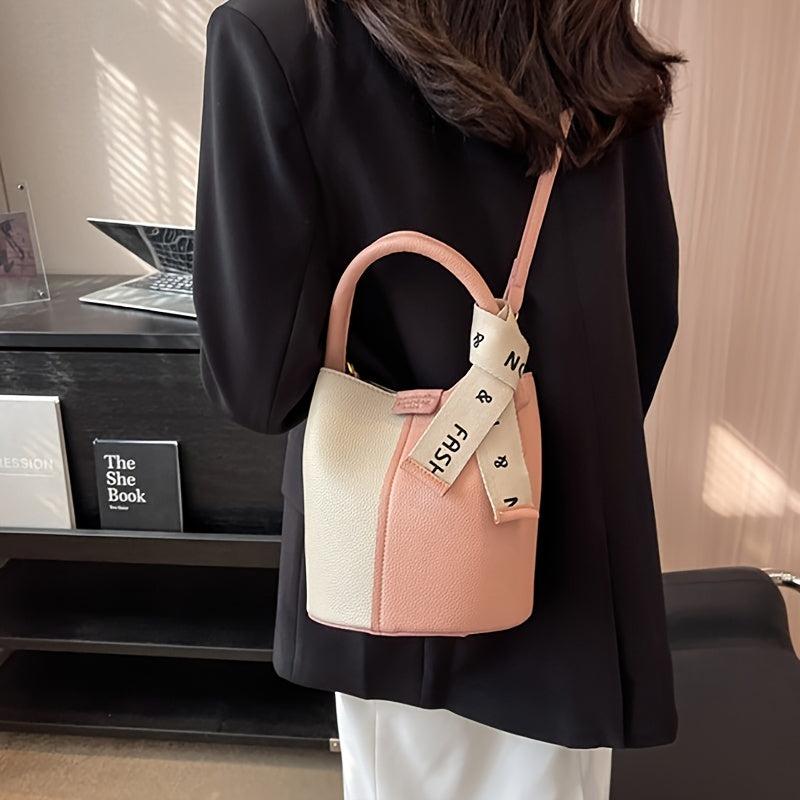 Pink Colorblock Bucket Bag Crossbody Handbag