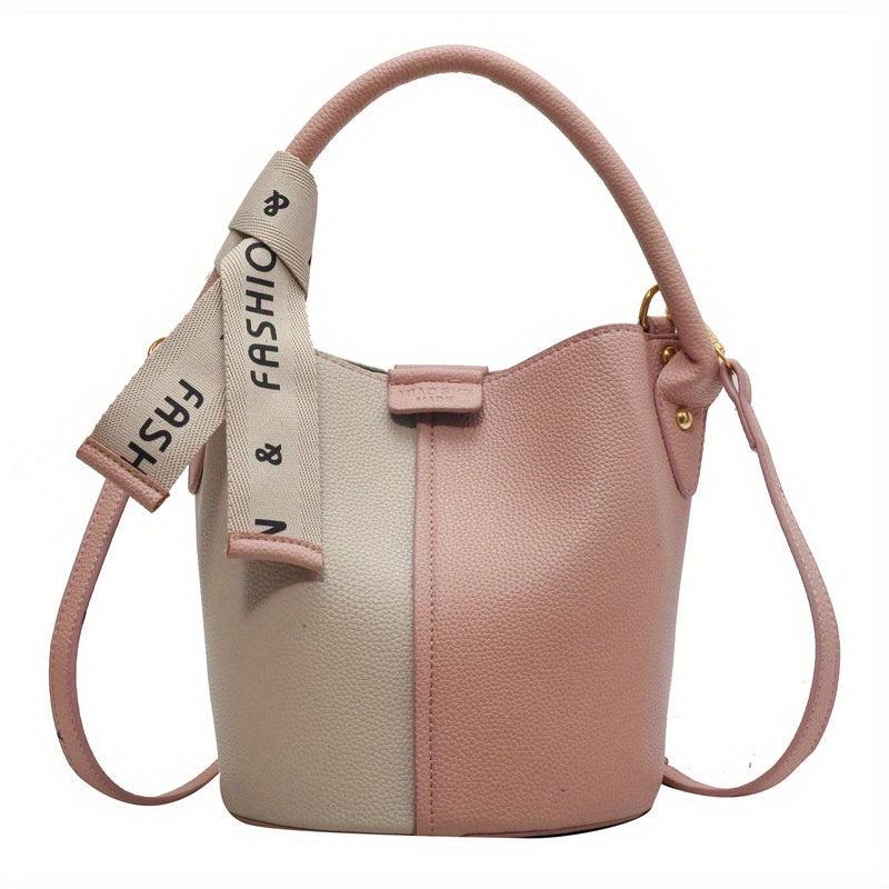 Pink Colorblock Bucket Bag Crossbody Handbag