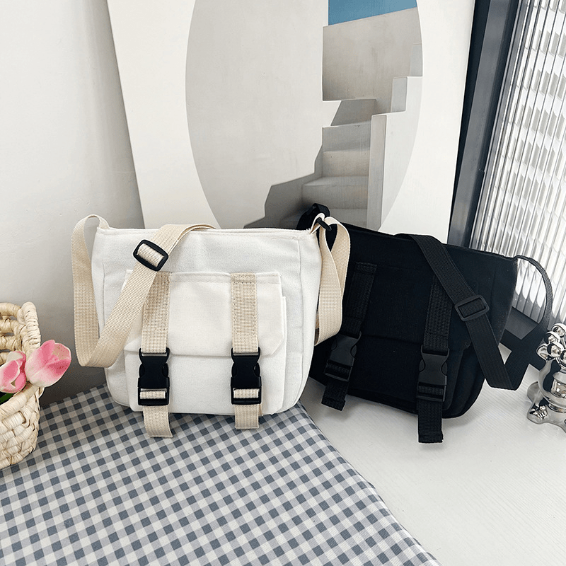 Solid Canvas Tote Bag Lightweight Shoulder Bag Casual Practical Commuter Bag