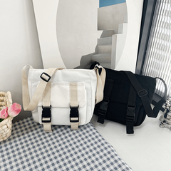 Solid Canvas Tote Bag Lightweight Shoulder Bag Casual Practical Commuter Bag