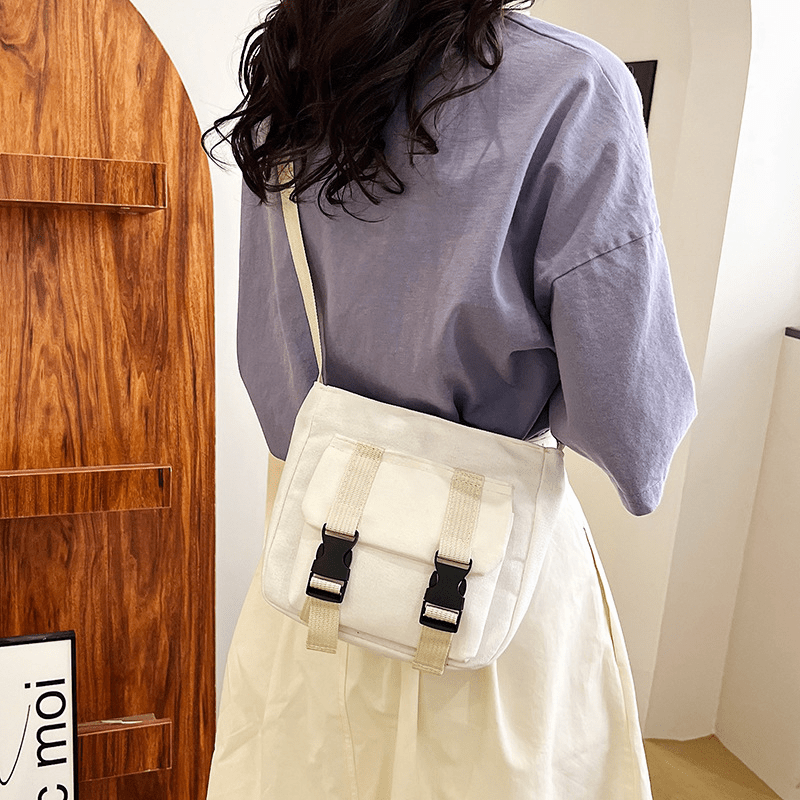 Solid Canvas Tote Bag Lightweight Shoulder Bag Casual Practical Commuter Bag