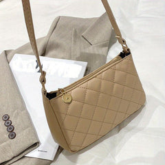 Quilted Zipper Crossbody Bag PU Leather Textured Bag Purse