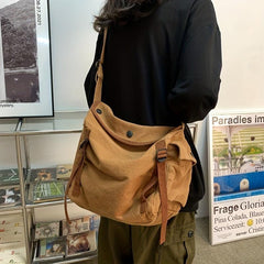 Vintage Style Canvas Crossbody Bag Large Capacity School Handbag