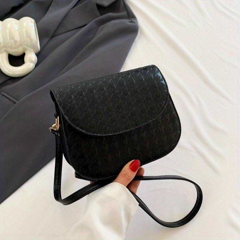 Mini Houndstooth Pattern Saddle Bag Flap Crossbody Bag