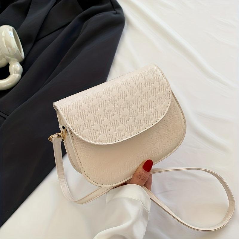 Mini Houndstooth Pattern Saddle Bag Flap Crossbody Bag