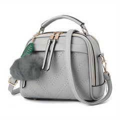 Chevron Quilted Crossbody Bag Shell Handbag Plush Ball Shoulder Purse