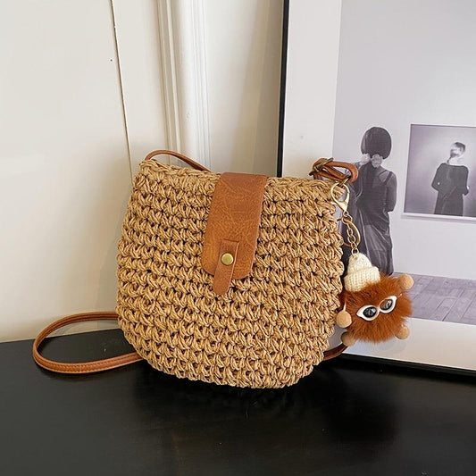 Summer Straw Crossbody Bag Boho Style Woven Beach Bag Shoulder Purse