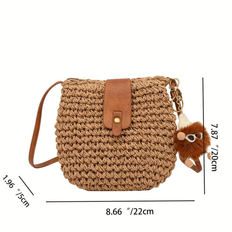 Summer Straw Crossbody Bag Boho Style Woven Beach Bag Shoulder Purse