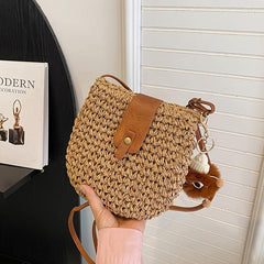 Summer Straw Crossbody Bag Boho Style Woven Beach Bag Shoulder Purse
