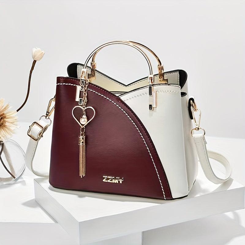 Colorblock Handbags Tassel Crossbody Bag Women's Satchel Purse