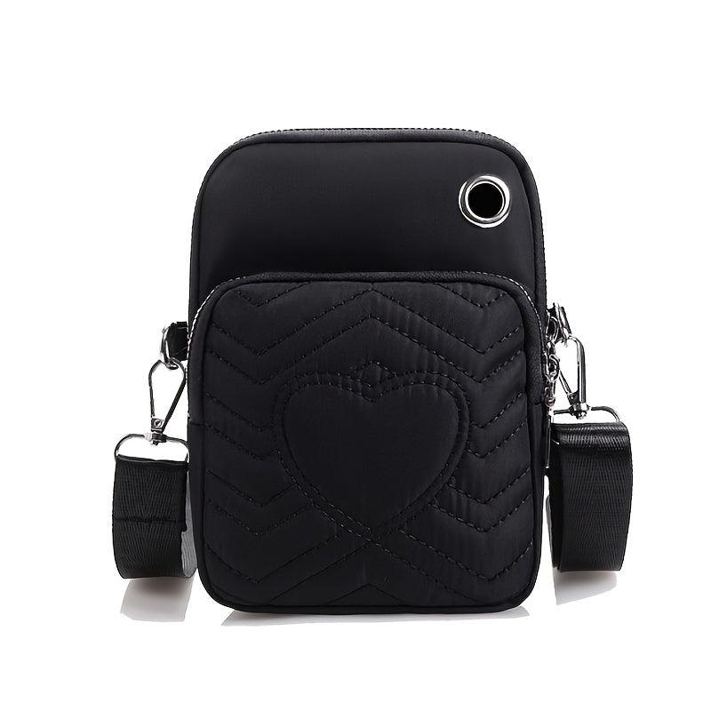 Heart Embroidery Phone Bag Crossbody Bag With Earphone Hole