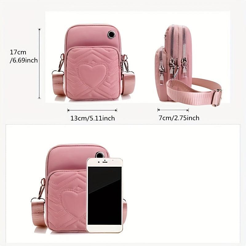 Heart Embroidery Phone Bag Crossbody Bag With Earphone Hole