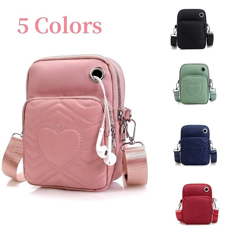 Heart Embroidery Phone Bag Crossbody Bag With Earphone Hole
