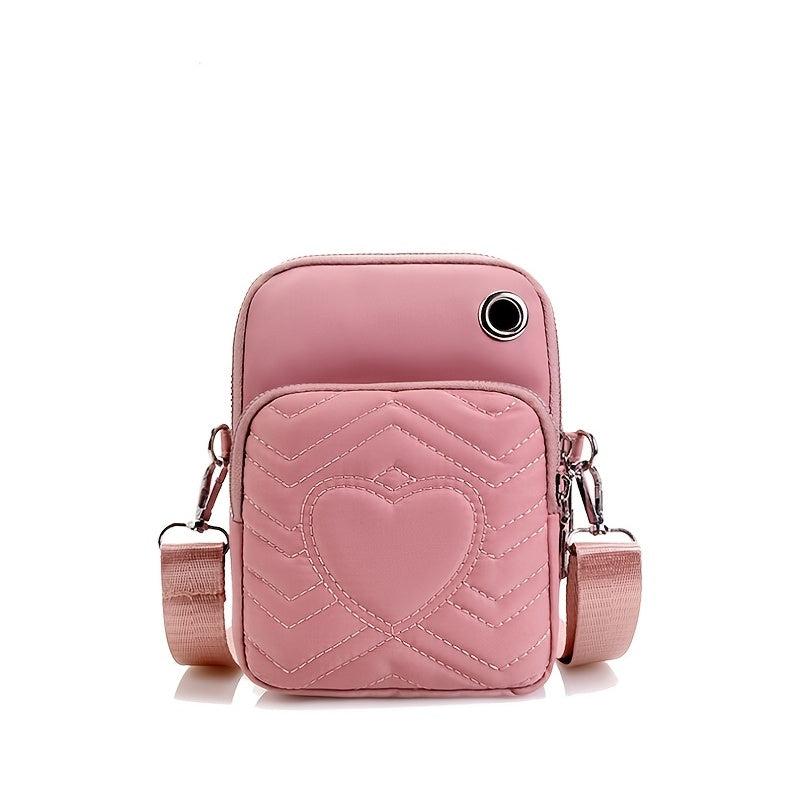 Heart Embroidery Phone Bag Crossbody Bag With Earphone Hole